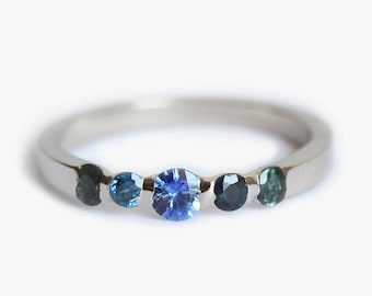 Unique Sapphire Wedding Ring, Ombre Wedding Ring, Blue Green Sapphire Band, Green Sapphire Ring, Blue Sapphire Ring, Sapphire Wedding Band