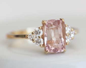 Peach Sapphire Ring, Champagne Engagement Ring, Diamond Sapphire Ring, Sapphire Diamond Engagement Ring, 2.33ct Sapphire Ring