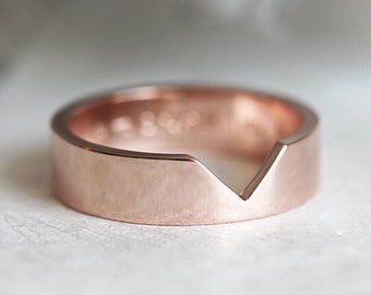 Matching Rose Gold band, Custom Rose Gold Ring, V shaped Ring, V band, Womens Ring, Mens Ring, Unisex Wedding band