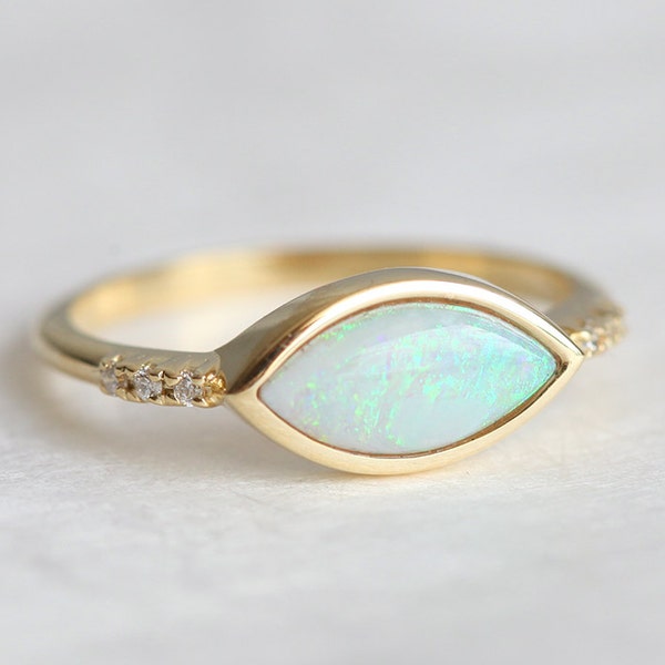 Opal engagement ring, Australian opal & diamond ring, Unique marquise cut ring, Modern wedding ring