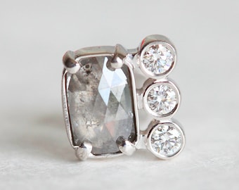 Diamond studs, Single or Pair, Rose cut grey diamond earrings, Modern salt & pepper studs