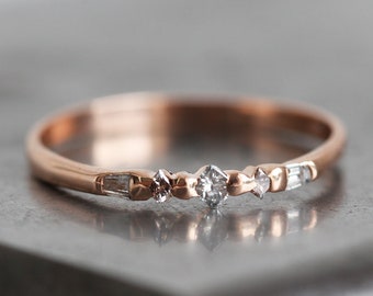 Rose Gold wedding Ring, Rose Gold Diamond Band, Handmade Rose gold Ring, Princess Diamond Band, Baguette Diamond Ring, Unique Wedding Ring