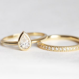 Pear 0.4 Carat Diamond Solitaire and Half Eternity Diamond Band Set in 14k or 18k Solid Gold, GIA image 1