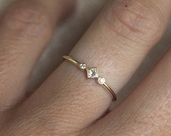 Diamond Engagement Ring, Tiny Princess Ring, 14k or 18k Solid Gold