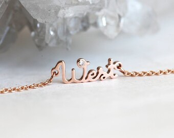 Diamond Name Bracelet, Personalized Gift, 14k or 18k Solid Gold, Sterling Silver