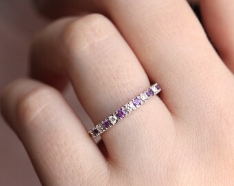 Diamond Wedding band, Amethyst Ring, Amethyst and Diamond Ring, Violet Wedding Ring, White Gold Ring for Her, Rose Gold Wedding Ring