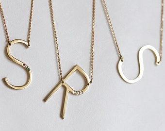 Solid Gold Initial Necklace, Large Gold Initial Necklace, Oversized Letter Necklace, Modern Gold Necklace, Big Initial Necklace, Alphabet
