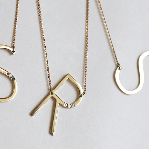 Solid Gold Initial Necklace Large Gold 