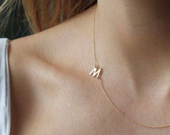 Sideways Initial Necklace, Gold Letter Necklace, Delicate Diamond Gold Personalized Nameplate, Dainty Simple Necklace, Everyday Jewelry