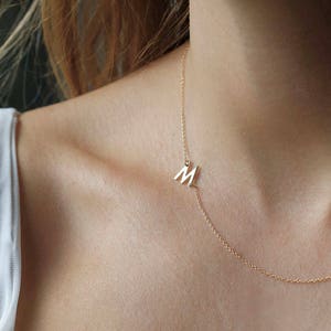 Sideways Initial Necklace, Gold Letter Necklace, Delicate Diamond Gold Personalized Nameplate, Dainty Simple Necklace, Everyday Jewelry