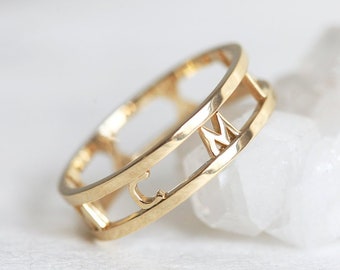 Roman Numerals Ring, Custom Double Band, Personalized Ring, 14k or 18k Solid Gold