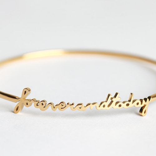 Solid Gold Signature Name Bracelet Jewelry Gold Name Bangle Etsy