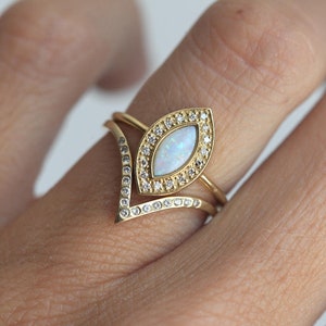 Marquise engagement ring, Opal wedding ring set, Australian opal & diamond halo ring