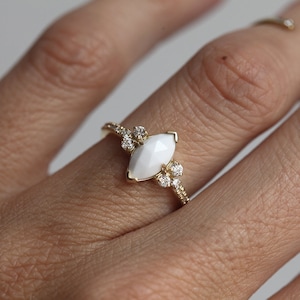 Agate Ring, Diamond Ring, 14k Gold Ring, Engagement Ring, Wedding Ring, Marquise Ring, White Ring, Gemstone Ring, Capucinne image 1