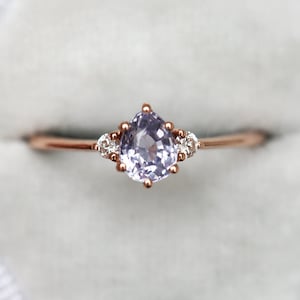 Lavender sapphire ring, Purple engagement ring, Violet pear ring, Simple diamond ring