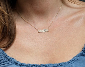 Name Necklace with Diamonds in 14k Solid Gold, Choose Your Number of Letters, Perfect Gift For Her, Mom Necklace