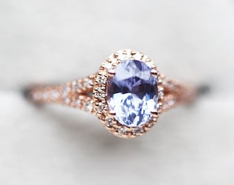 Lavender Sapphire Engagement Ring, Halo Sapphire Ring, Oval purple sapphire ring, Halo sapphire diamond ring