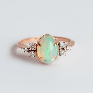 Oval Opal Ring, Opal Ring With Diamonds, Opal Diamond Ring, Diamond Engagement Ring with Opal, Mixed Metals Engagement Ring image 7