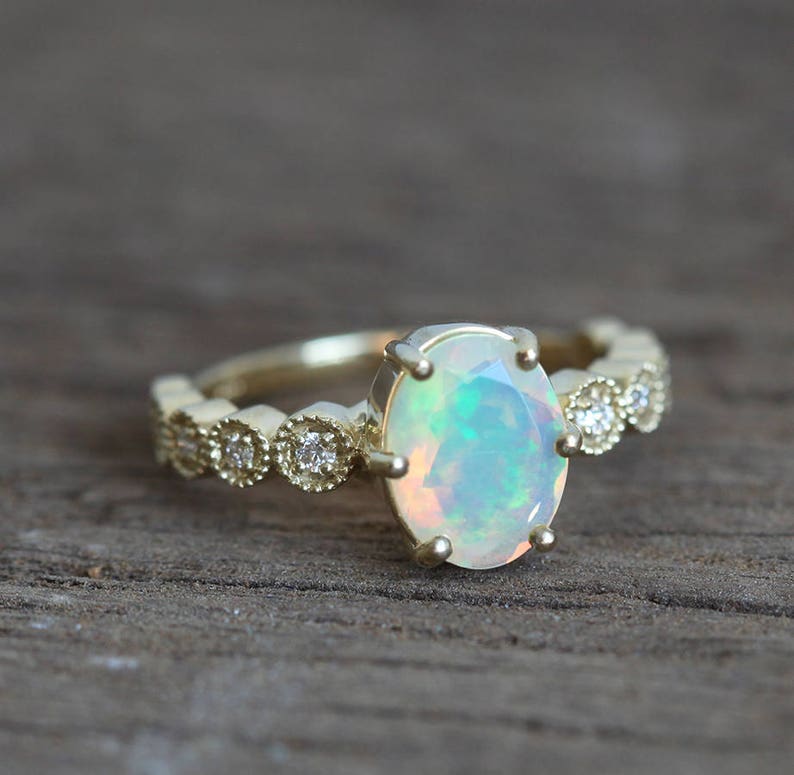 Opal Ring Diamond Ring 14k Gold Engagement Ring 18k Wedding - Etsy