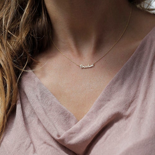 Tiny Name Necklace Solid Gold Necklace 