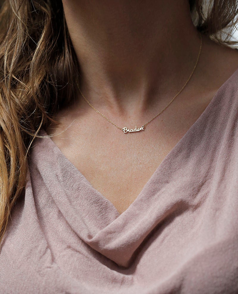 Tiny Name Necklace Solid Gold Necklace 