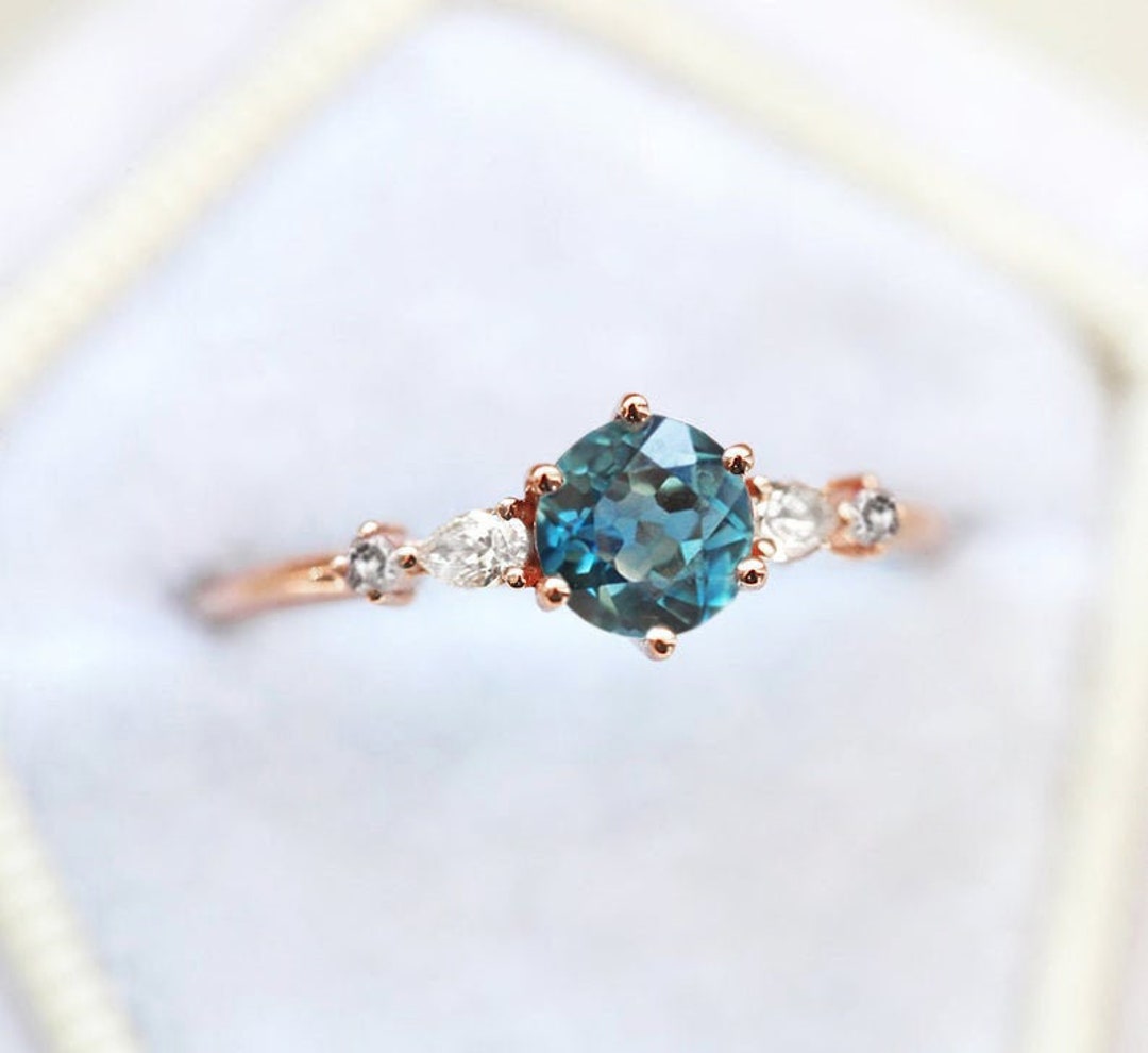 Teal Sapphire Ring Blue Green Sapphire Engagement Ring - Etsy