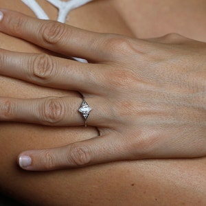 Rose Gold Diamond Engagement Ring, Three Stone Engagement Ring, Marquise Diamond Ring, 18k Solid Gold image 2
