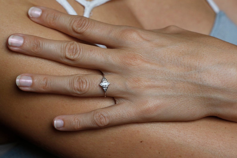 Rose Gold Diamond Engagement Ring, Three Stone Engagement Ring, Marquise Diamond Ring, 18k Solid Gold image 2
