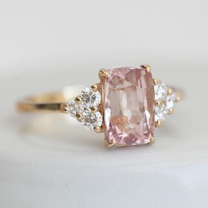 Peach Sapphire Ring, Champagne Engagement Ring, Diamond Sapphire Ring, Sapphire Diamond Engagement Ring, 2.33ct Sapphire Ring