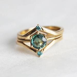 Teal Sapphire Ring, Sapphire Engagement Ring, Teal Blue Sapphire Ring, Rose Gold Sapphire Ring, Hexagong Ring, Simple Engagement Ring image 9