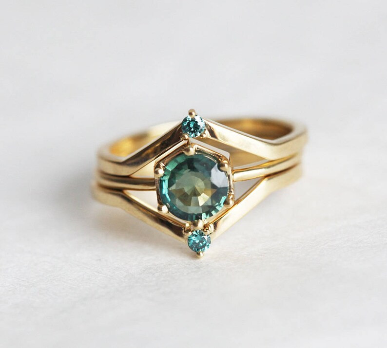 Teal Sapphire Ring, Sapphire Engagement Ring, Teal Blue Sapphire Ring, Rose Gold Sapphire Ring, Hexagong Ring, Simple Engagement Ring image 9