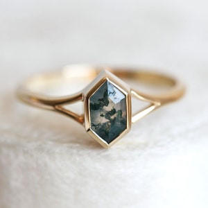 Hexagon Salt and pepper diamond engagement ring, 14k gold hexagon diamond ring, Split shank Diamond ring, Salt Pepper Geometric Diamond image 5