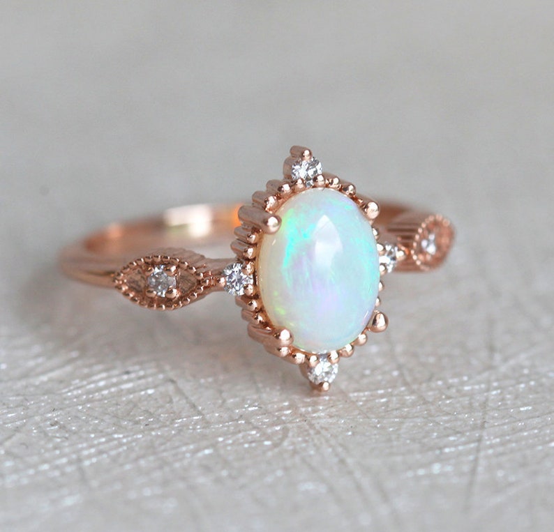 Australian Opal Engagement Ring Rose Gold Opal Ring Opal - Etsy