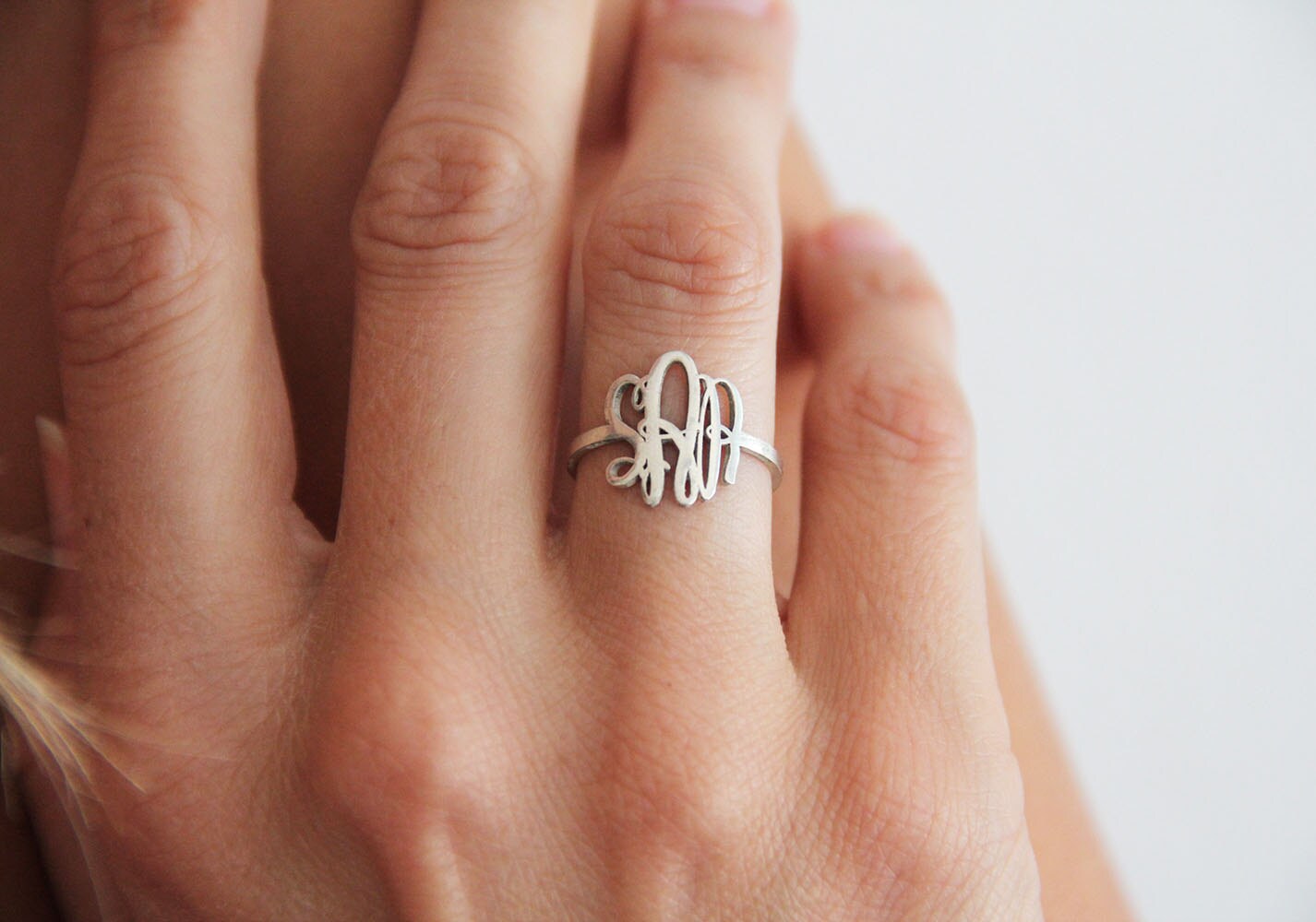 14k White Gold Ring, 18k Gold, Personalized Monogram Ring, Sterling Silver Letter, Rose Gold, Custom Vermeil Ring, Memorial Initials Ring