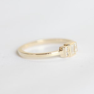 Diamond engagement ring, Baguette cut art deco ring, Modern wedding ring, Accent princess diamonds image 6