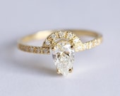 Modern Diamond Engagement Ring, 14k or 18k Solid Gold, GIA