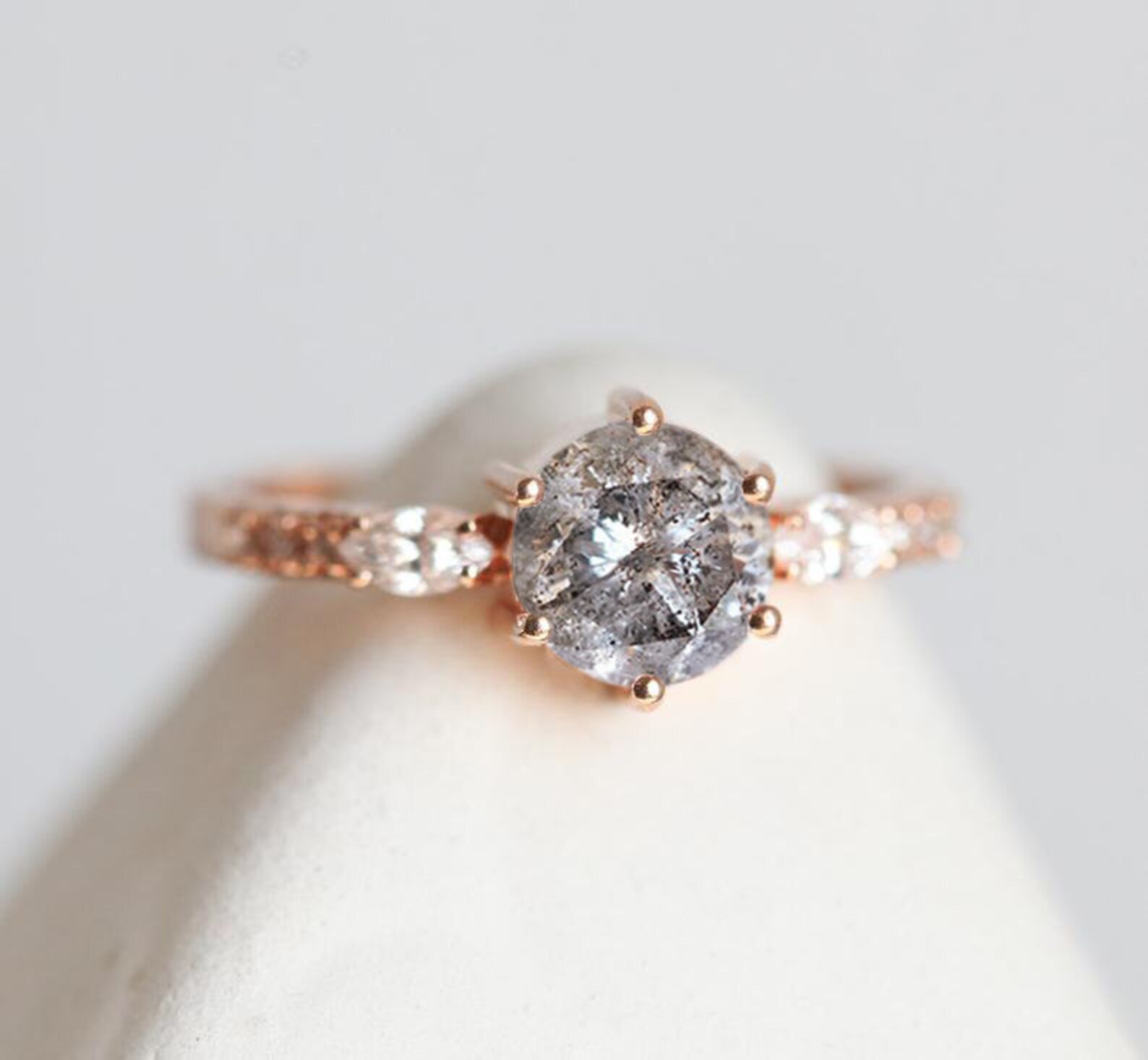 Round Salt Pepper Diamond Ring Salt Pepper Diamond Engagement Etsy