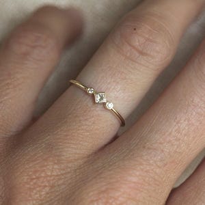 Diamond Engagement Ring, Tiny Princess Ring, 14k or 18k Solid Gold