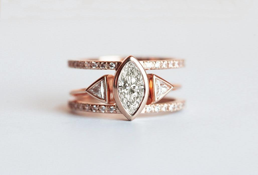 Marquise Diamond Ring With Double Band Marquise Engagement - Etsy