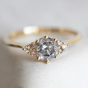 Salt and Pepper Diamond Cluster Ring: 14k Gold Engagement Ring