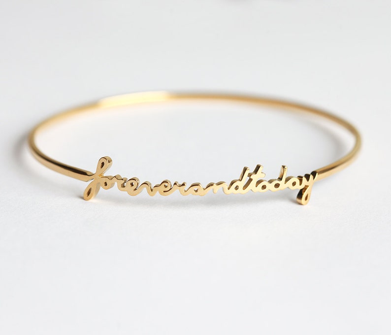 Solid Gold Signature Name Bracelet Jewelry, Gold Name Bangle, Personalized Silver Cuff Bracelet, Silver Vermeil Bracelet, 14k Gold Bangle image 1