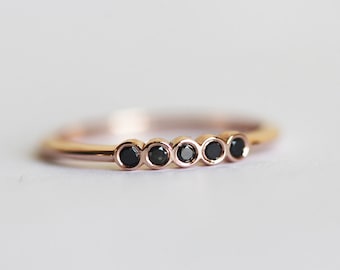 Black Diamond Ring, Wedding Band, 18k Gold Ring, 14k Gold Ring, Rose Gold Ring, Five Stone, Thin Diamond Ring, Diamond Jewelry, Capucinne