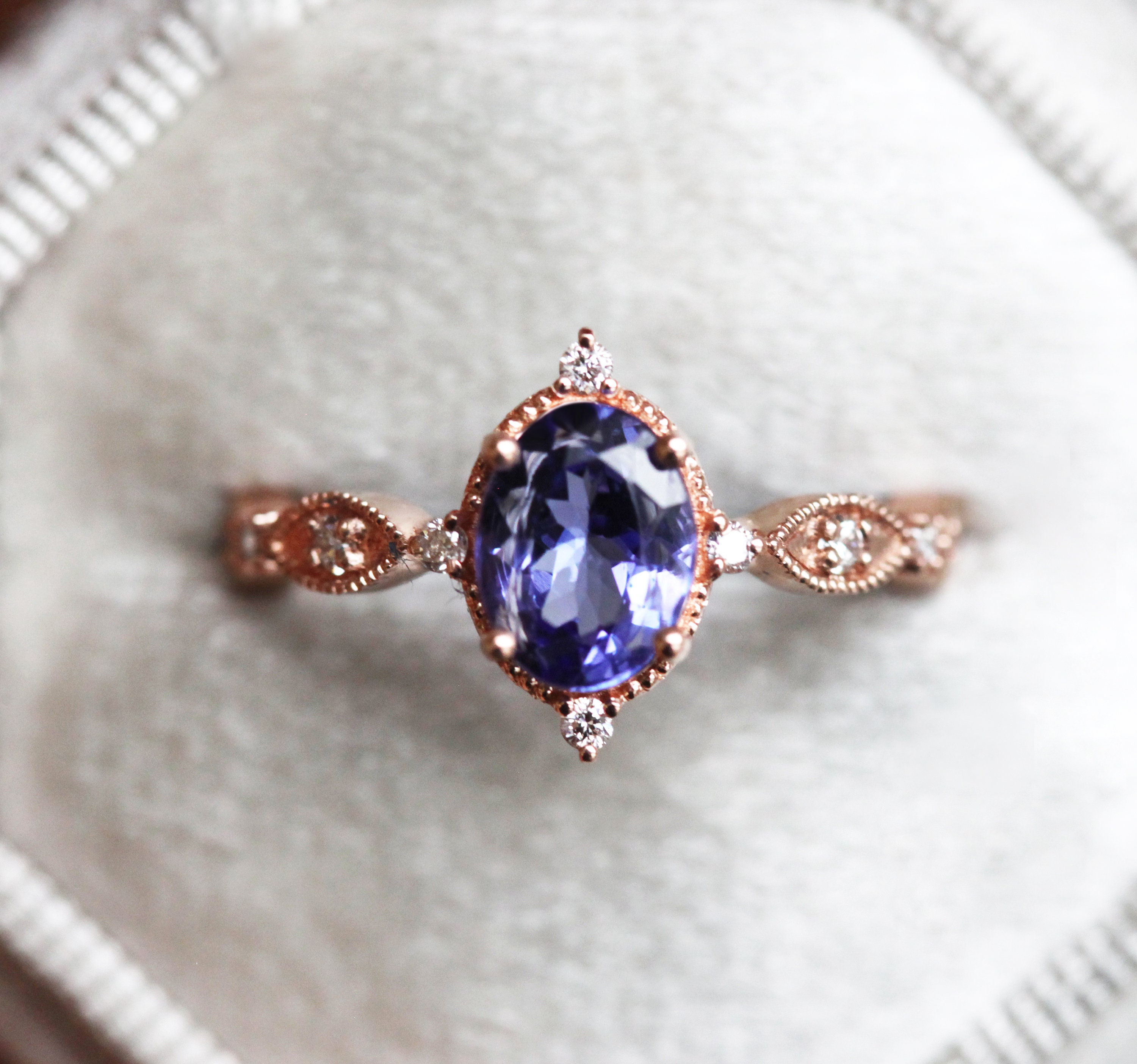 3.29ct Tanzanite & Diamond 3-Stone Engagement Ring Vintage Style