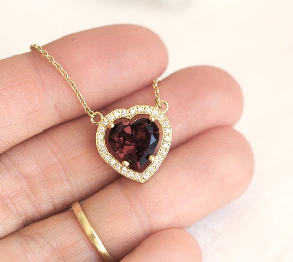 5.00 Carat Garnet Heart Pendant Necklace with .50 ct. t.w. White Topaz in  18kt Gold Over Sterling. 18