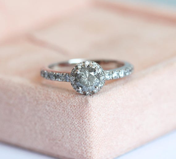 Brilliant Halo Natural Diamond Ring With Silver Diamonds | Etsy