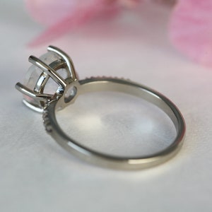 Moonstone engagement ring, Rainbow moonstone & diamond ring, Round solitaire, Pave wedding ring image 6