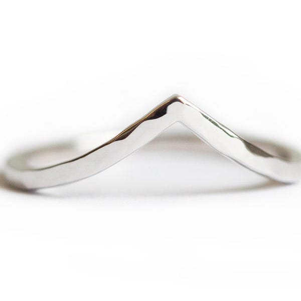 Hammered 14k Solid Gold V Ring: Nesting Wedding Band