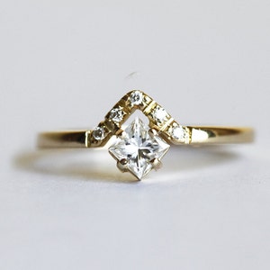 Princess Cut Engagement Ring with Pave Diamond Crown, Modern Minimalist Engagement Ring with Square Diamond image 4