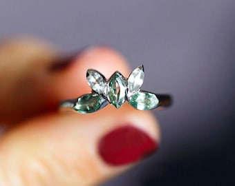 Butterfly Sapphire Ring: Handmade 14k White Gold Engagement Ring