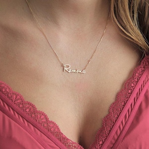 Gold name necklace, 14k solid gold necklace, Small personalized necklace, Tiny custom necklace